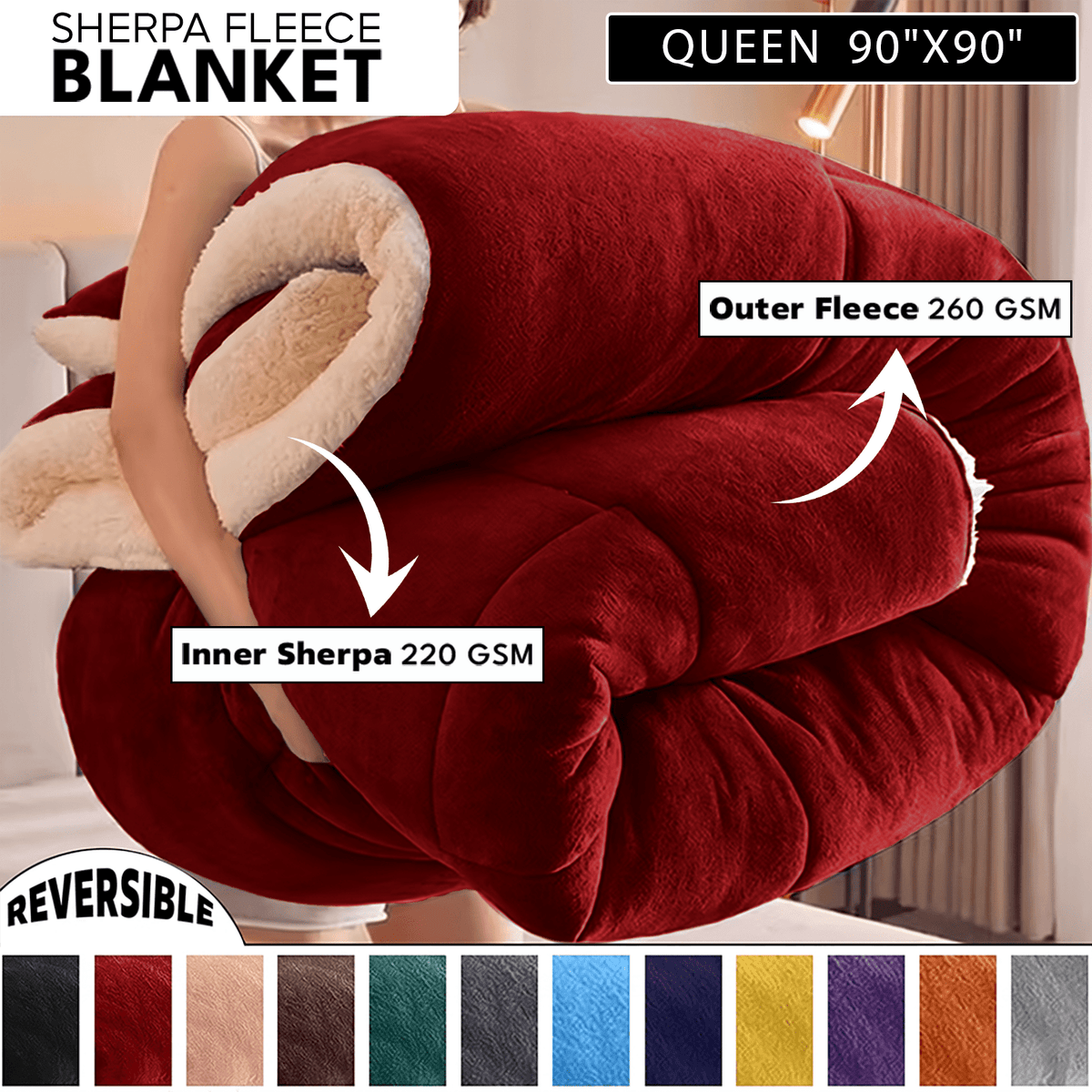 480GSM Heavy Sherpa Fleece Blanket – Double-Sided Warm Throw for Couch, Bed, Office and Travel, Reversible All Season Comfort, Room & Sofa Decoration, Holiday Gift, Sofa Blankets