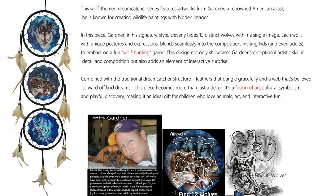 Wolf Dream Catchers For Wall Decor, Ideal Bedroom Wolf Home Decor, Dream Catcher For Boy Kids Wolf Gift