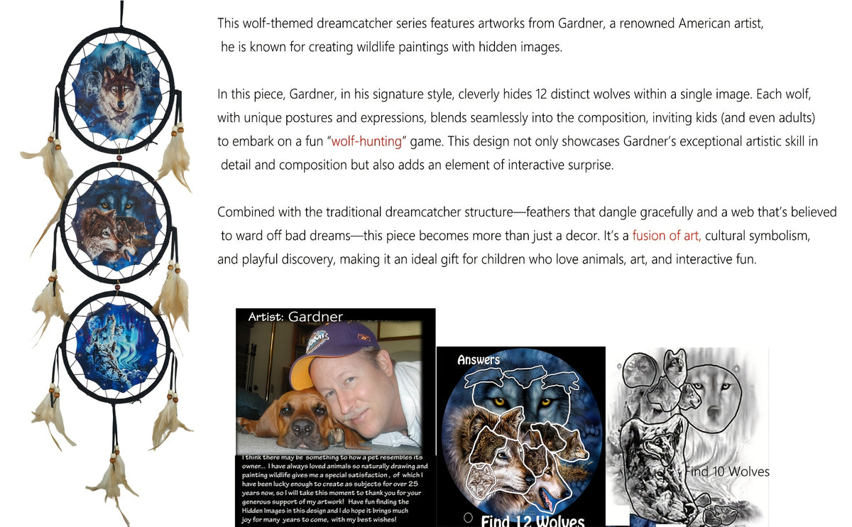 Wolf Dream Catchers For Wall Decor, Ideal Bedroom Wolf Home Decor, Dream Catcher For Boy Kids Wolf Gift