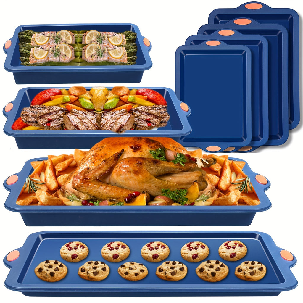 Silicone Baking Pans Set, 4 Pieces Nonstick Bakeware Set With Baking Pans, Baking Sheets, Cookie Sheets, Cake Pan With Grips And Metal Reinforced Frame More Strength