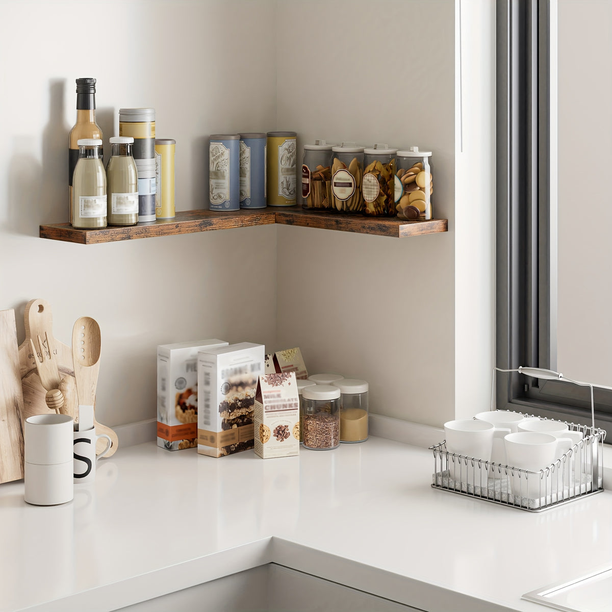 Floating Shelves, 22.5" Wall Mounted Rustic Wood Shelves for Bathroom, Bedroom, Living Room, Kitchen, Office, Hanging Shelf for Books/Storage/Room Decor with 22lbs Capacity (Set Of 2), Floating Shelves