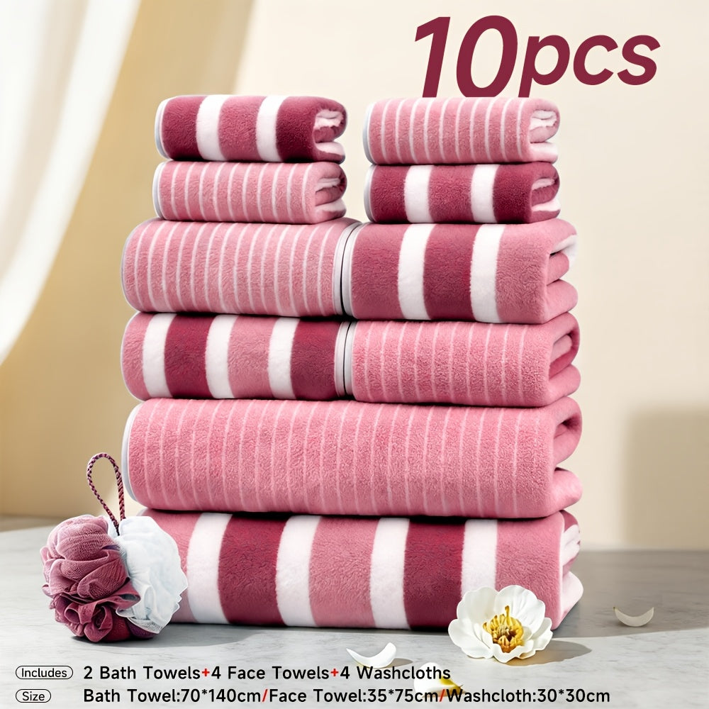 10pcs/3pcs/1pc Towel Set, No Hair Loss, Super Water Absorption, Ultra-Soft Microfiber Beach Towels for Adults, Super Soft Five-star Hotel Standard Two-color Striped Interval Bath Towel Combination(11.81x11.81inch, 13.78x29.53inch, 27.56x55.12inch)