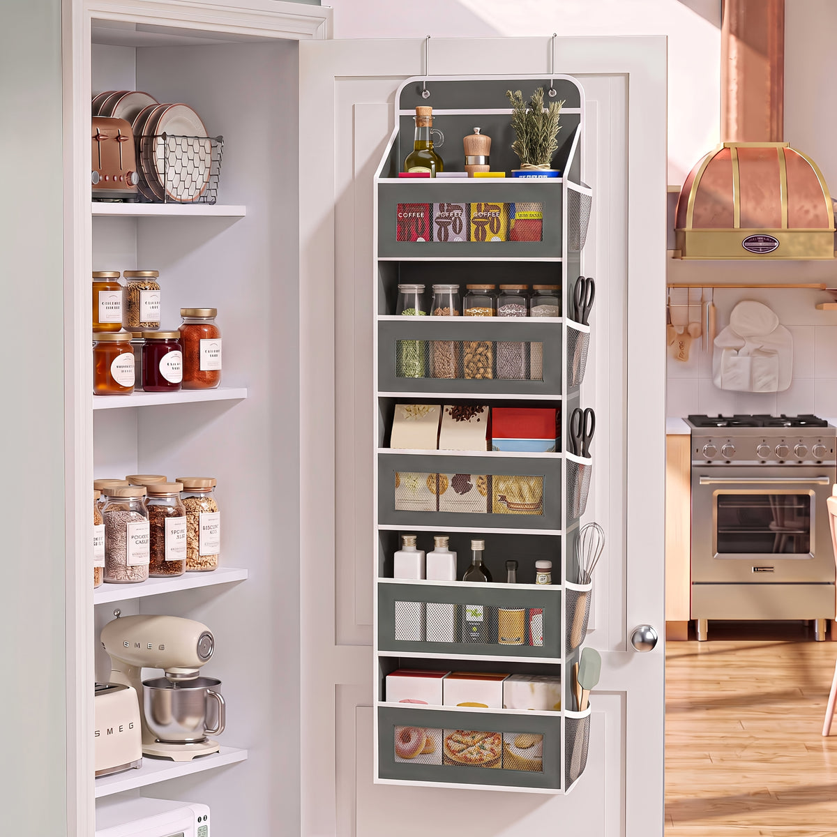 Door Storage Organizer, 5-Tier Hanging Over-the-Door Organizer with 5 Large-Capacity Pockets, Anti-Tip 44 Lbs Load Capacity Back-of-Door Storage Organizer, Suitable for Bedroom, Bathroom, Pantry, Room Storage And Collection Use, Cabinet Hanging Door