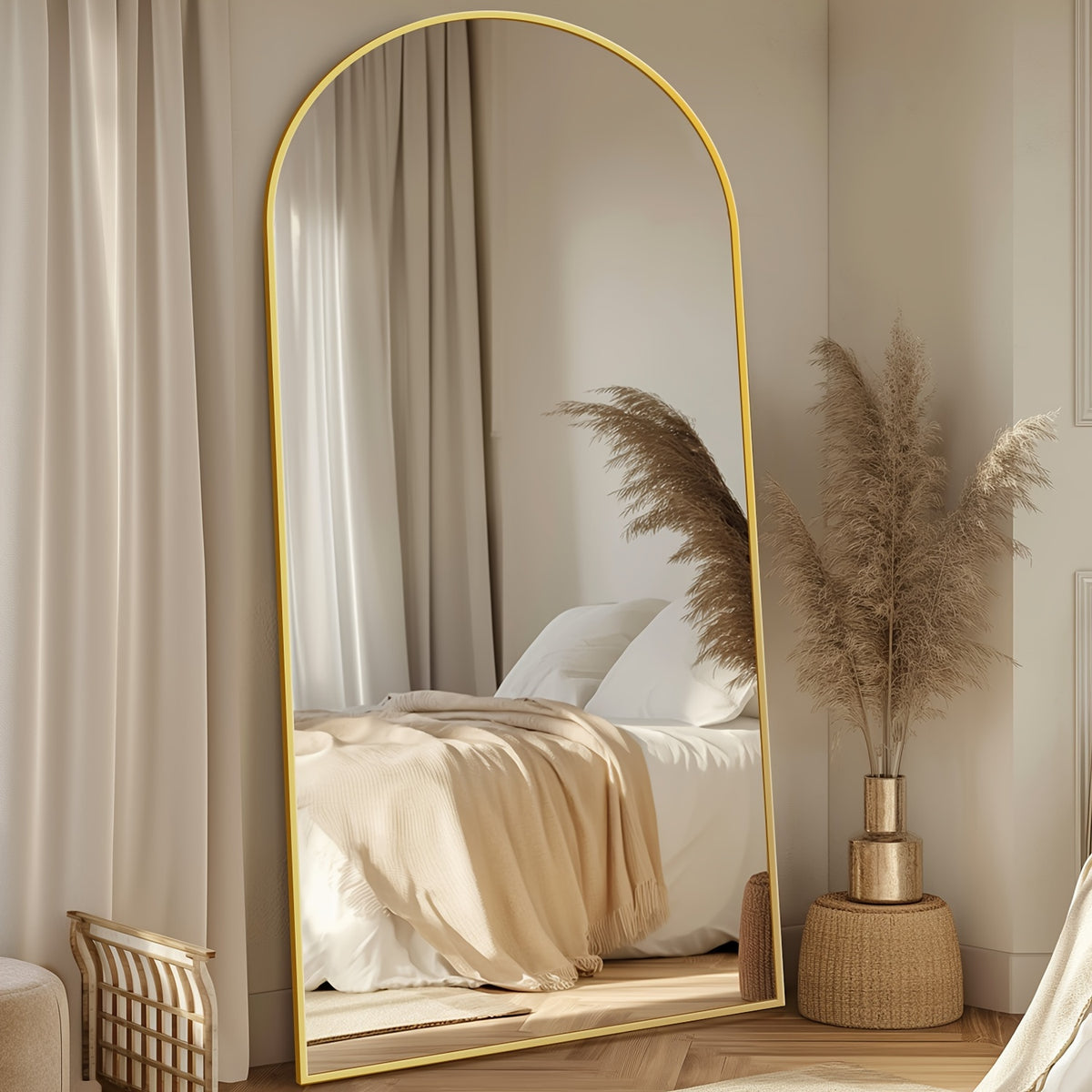 Full Length Mirror, Floor Mirror, Floor Standing Mirror Freestanding Arch Full Body Mirror with Stand for Bedroom, Hanging Mounted Mirror for Living Room Cloakroom