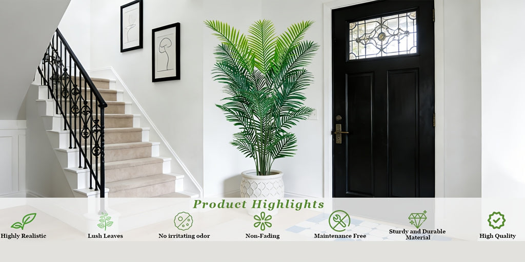 4/5/6ft Artificial Palm Tree, Tall Faux Palm with Bare Stem/Black/White Planter Options, UV-Resistant Realistic Dense Leaves, Tropical Floor Plant Zero Maintenance Easy Assembly Fake Tree for Living Room, Front Porch, Patio, Office & Commercial Decor