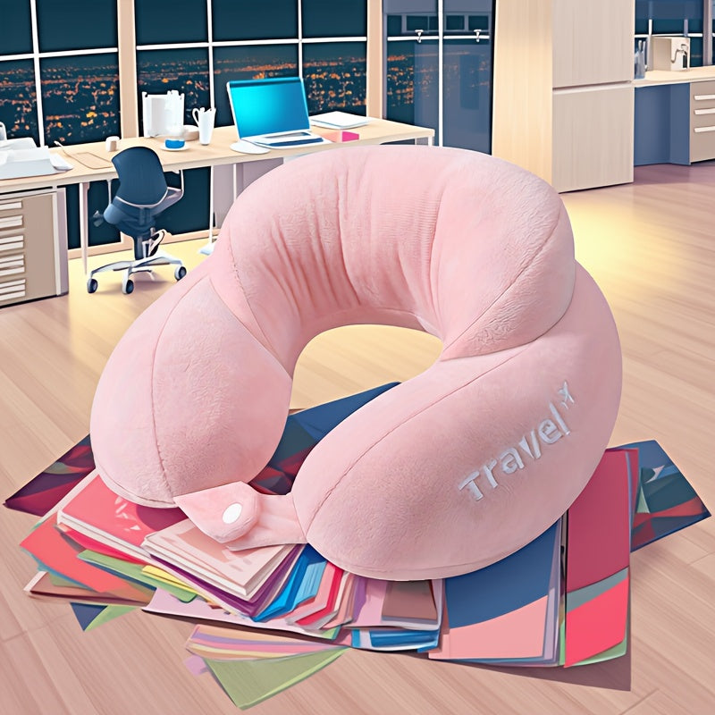 Travel Neck Pillow, U-Shaped Cushion with Front Snap for Seated Rest on Airplanes, Car Passenger Trips and Train Journeys in Multiple Color Options