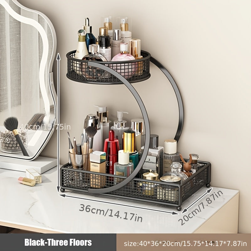 1pc Varnished Metal Cosmetic Organizer - No-Installation Lightweight Makeup Storage Rack, Spiral Design Vanity Countertop Shelf for Lipstick, Durable Metal with Varnished Finish, Space-Saving Bathroom Organizer(Send Makeup Brush Bucket)