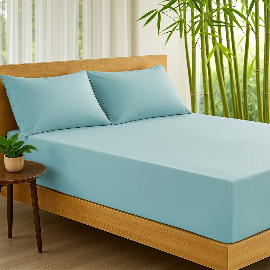 Emircey 3-piece100% Bamboo Fiber Cooling Bedding, Featuring Deep Pocket Design, Breathable And Cool, Suitable for Those Prone to Heat And Excessive Sweating. Fitted Sheet And Pillowcases, Gift for Family Members, Available In Queen King Sizes