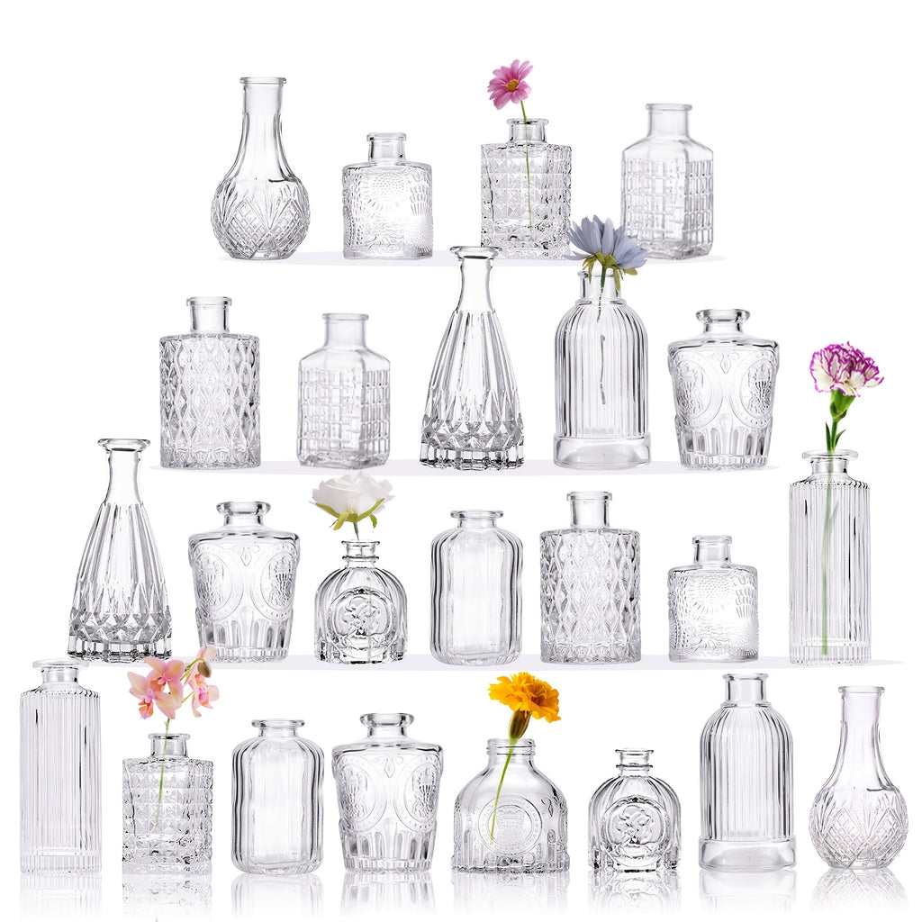 TOMNK 12/30/43/52/72Pcs Bud Vase, Party Centerpieces, Wedding Centerpieces for Tables, Mini Clear Bud Vases for Flowers, Small Flower Vases Suitable for Birthday Party, Anniversary, Wedding, Home Table Deco, Multiple Sizes