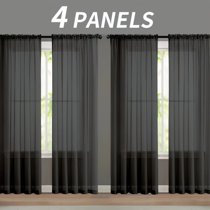 4pcs Set Of Transparent Gauze Curtains, Hanging From The Top Through A Pole, Natural Filtering, Dreamy And Hazy, Beautifying The Room Decoration Windows, Suitable for Living Rooms, Bedrooms, Study Rooms, Dining Rooms, Balconies, Dressing Rooms