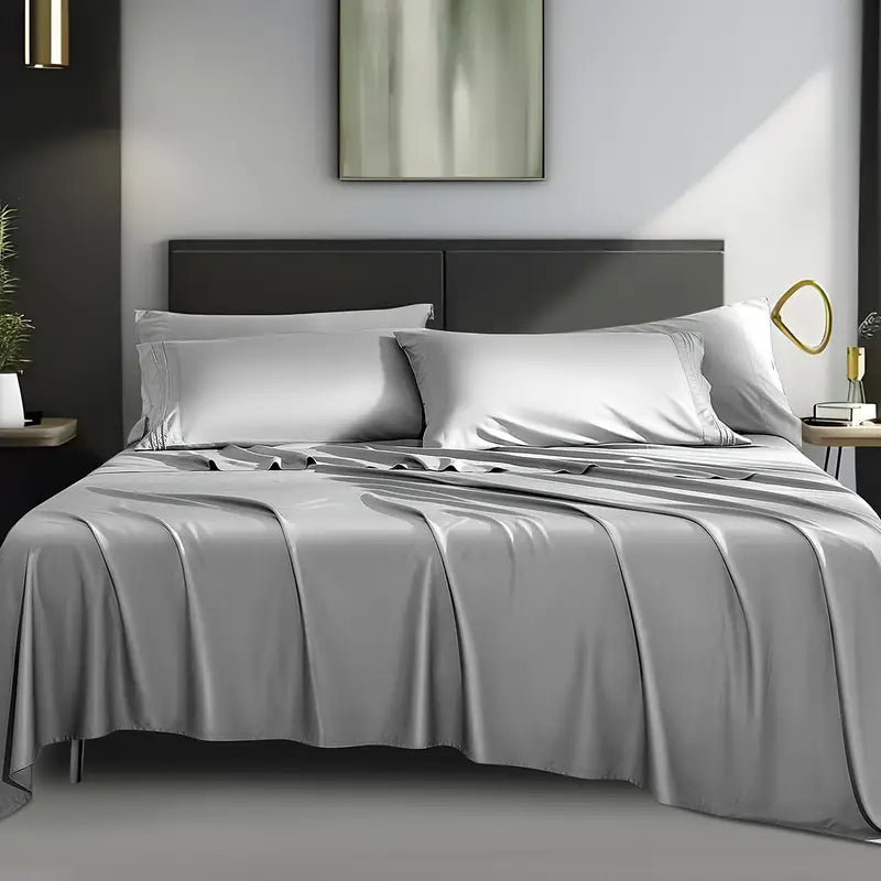 4pcs 2200TC Cooling Bamboo Bed Sheet Set Summer Chill Collection-16" Deep Pocket - Ultra Soft Luxury Bedding W/ Flat Sheet, Fitted Sheet & Pillowcases (Beat The Hea Stay Cool All Night) Queen Size Sheet Set Breathable Sheets Sets Queen Size Gifts
