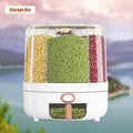 Six Compartment Rice Dispenser, 360-Degree Rotating Grain Storage with Transparent Window and Push-Button Dispensing in 13 or 22 lb Options