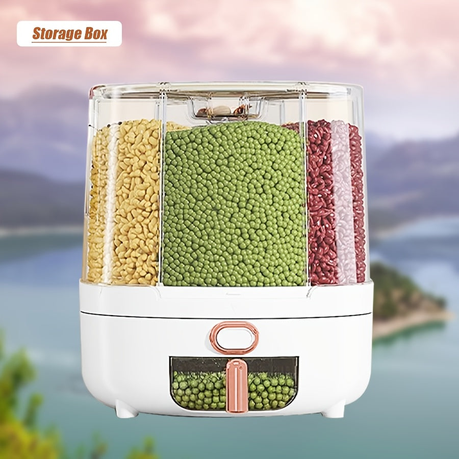 Rotating for rice Bucket | 6-Grid Cereal Dispenser, Large Capacity for rice Bucket | Airtight Dispenser with a Transparent Window, Features Moisture-Proof And Insect-Proof Design, Suitable for Rice, Cereals