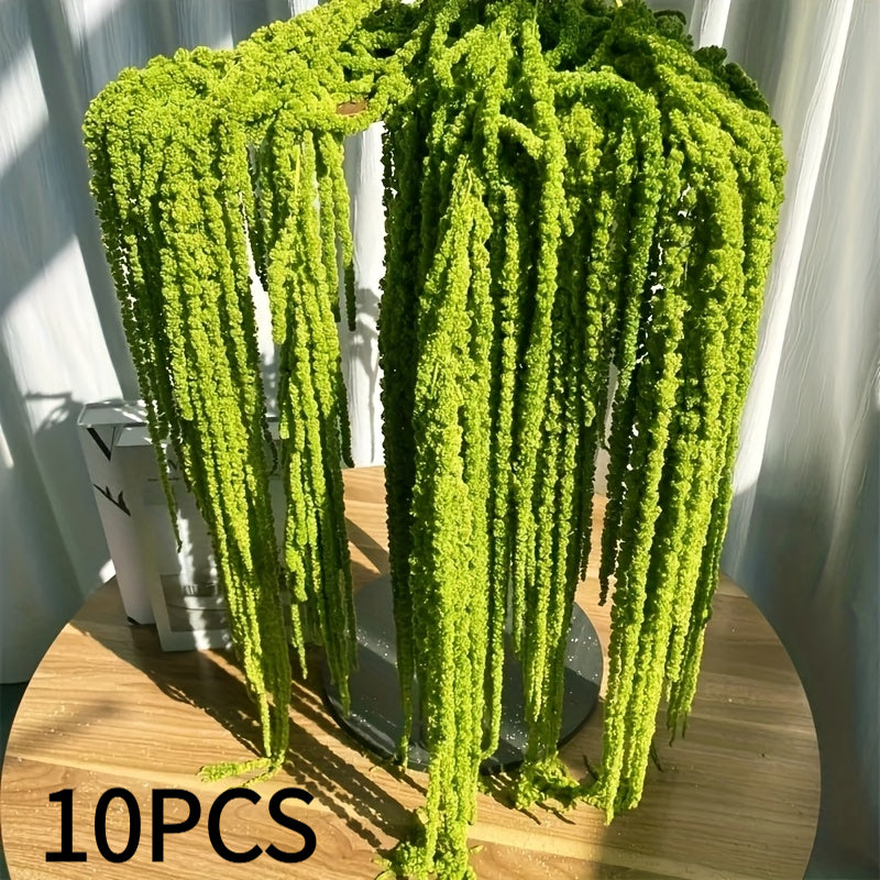 10pcs Artificial Amaranth Flowers - Elegant Green Wisteria Hanging Flowers for Bohemian Home, Party, Wedding Centerpiece, Christmas, Valentine'S Day, Outdoor Garden Decoration, Photography Prop, Bridal Bouquet Accessory