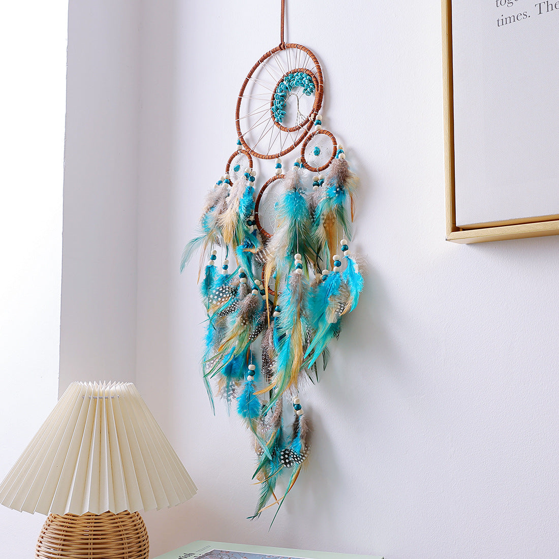 Bohemian Dream Catcher Pendant with Feathers - Natural Elements Door Hanging Decor for Bedroom, No Electricity Needed, Unique Birthday Gift for Girls & Women