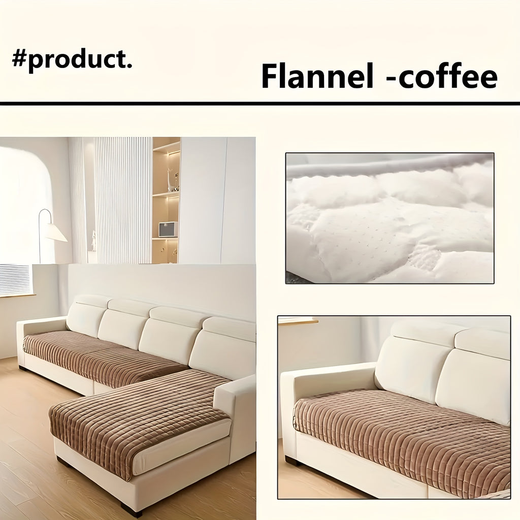 2pcs Quilted Sofa Cover, Flannel Velvet Polyester Jacquard, 450-500 g/㎡, Soft Durable Pet-friendly, Machine Washable, for Living Room Bedroom Office Home Decor