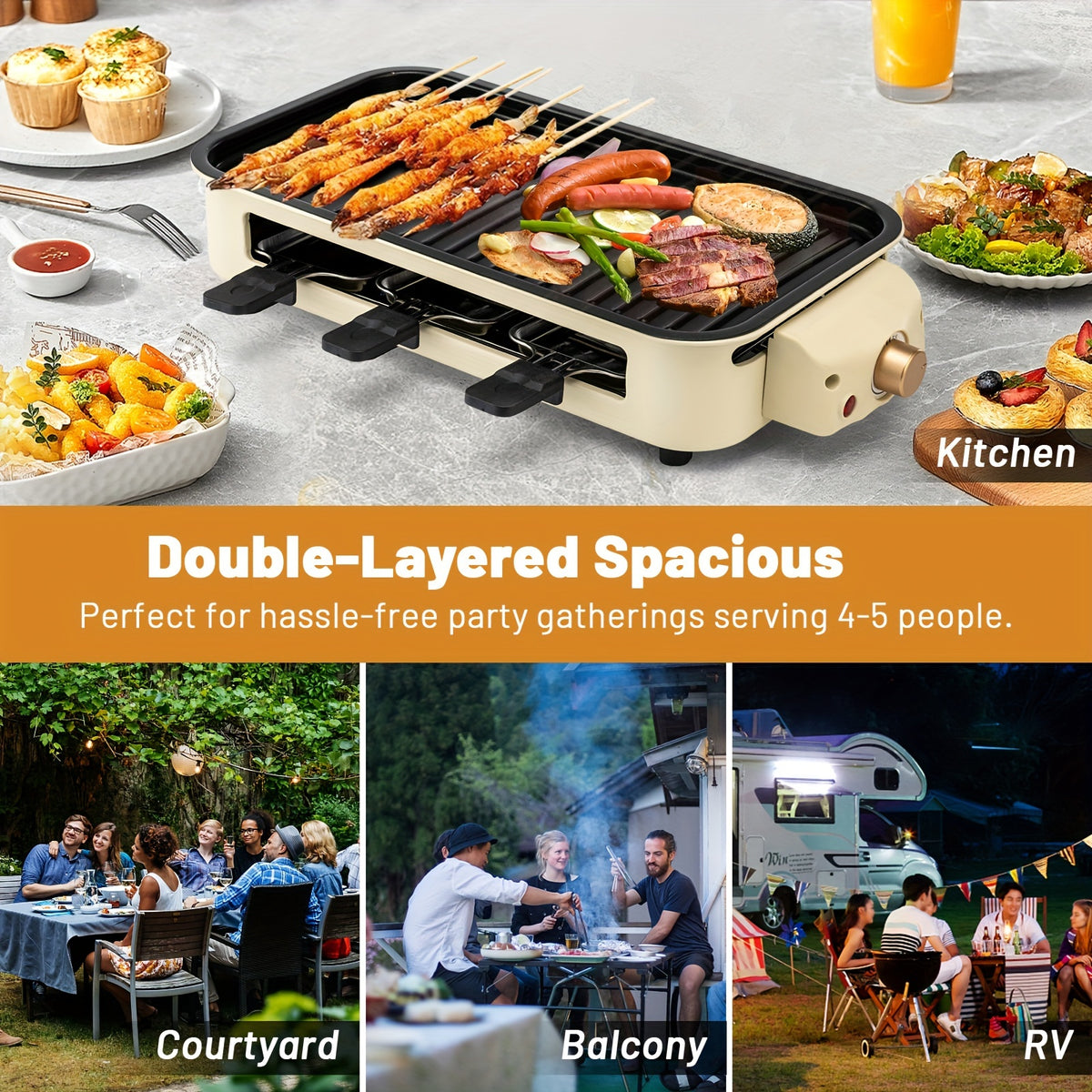 Smokeless Electric Grill | Indoor Grill with Removable Non-Stick Plate, 1700W, Portable BBQ Grill, Electric Griddle, Stainless Steel, Dishwasher Safe, Perfect Gift for Christmas