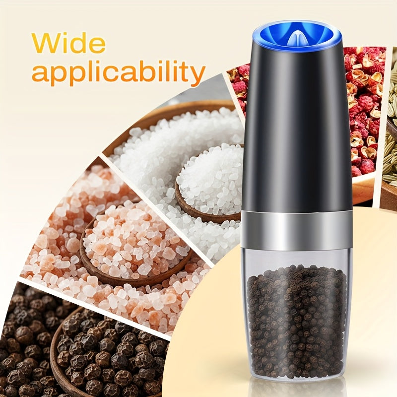 2pcs Gravity-sensing Electric Salt And Pepper Grinder Set, Battery-powered LED Light, One-hand Operation, Local Fast Delivery, Adjustable Coarseness Grinder, Black Kitchen Gadget, Salt And Pepper Grinder Electric 2pcs, Birthday Gift