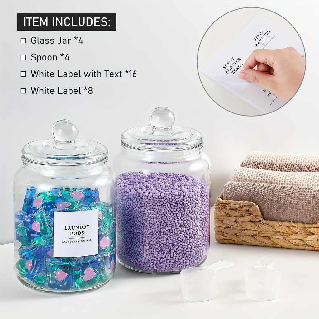 Glass Jars with Airtight Lids And Labels, Half Gallon Storage Containers with Spoons for Laundry Detergent, Pods, Scent Booster Beads, 1 2 3 4 Pack, Canisters