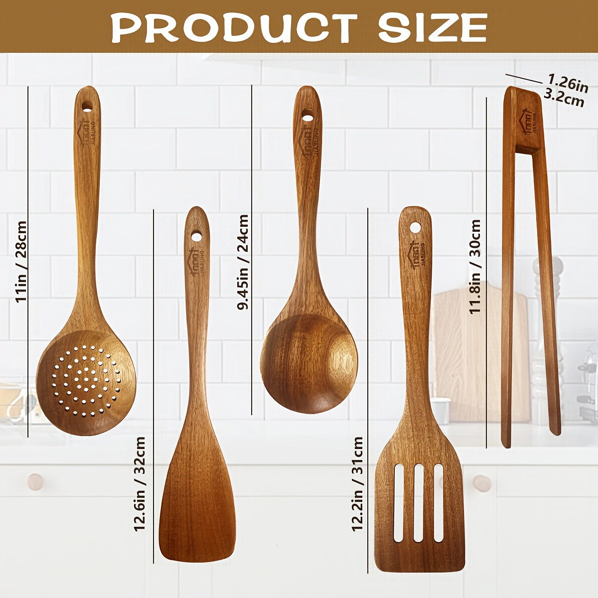 3/5/7Pcs Premium Wooden Kitchen Utensils Kit -Ergonomic Handles Natural Wooden Spoons Spurtle Ladle and Wok Spatulas Heavy-Duty Wooden Utility Set for Non-Stick Pans Heat Resistant Easy to Clean and Durable Kitchen Essentials Cookware Accessories