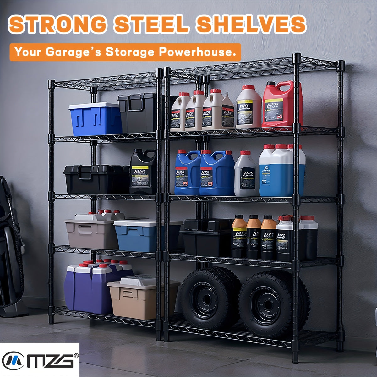 MZG 2000/1600/1000 Lbs 5/4/3 Tier Storage Shelving Steel Heavy Duty Multi-Tier Utility Shelving Unit Steel Organizer Wire Rack For Home, Kitchen, Office, Garage Standing Baker'S Racks, Room Decor Shoe Hat Organizer Bathroom Accessory Dresser Laundry