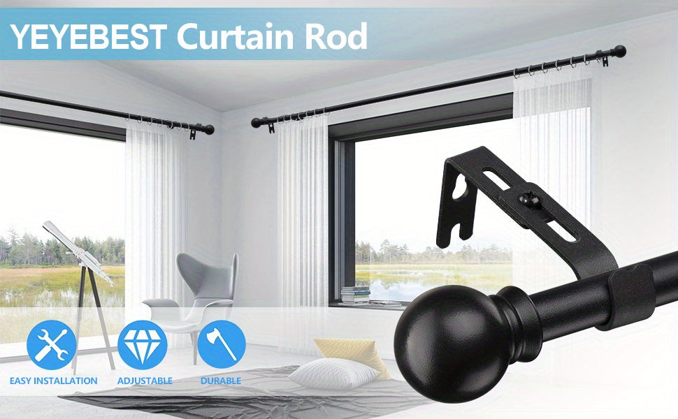2 Pack Curtain Rods for Windows 28 to 95 Inch, 5/8 Inch Extra Long Matte Black Curtain Rod for Bathroom, Living Room, Kitchen