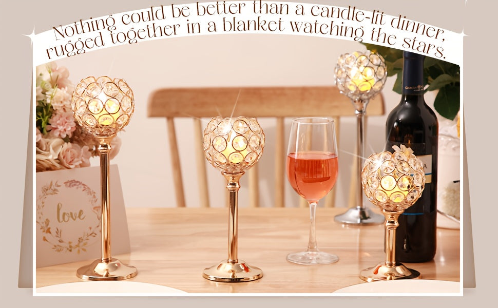 3pcs Crystal Candle Holder, Windproof Candle Holder, Christmas, Halloween Candlelight Dinner Photo Props, Wedding Anniversary Wedding Decoration, Home Hotel Decoration, Birthday Gift, Suitable for Table Center Decoration, Wedding, Catering