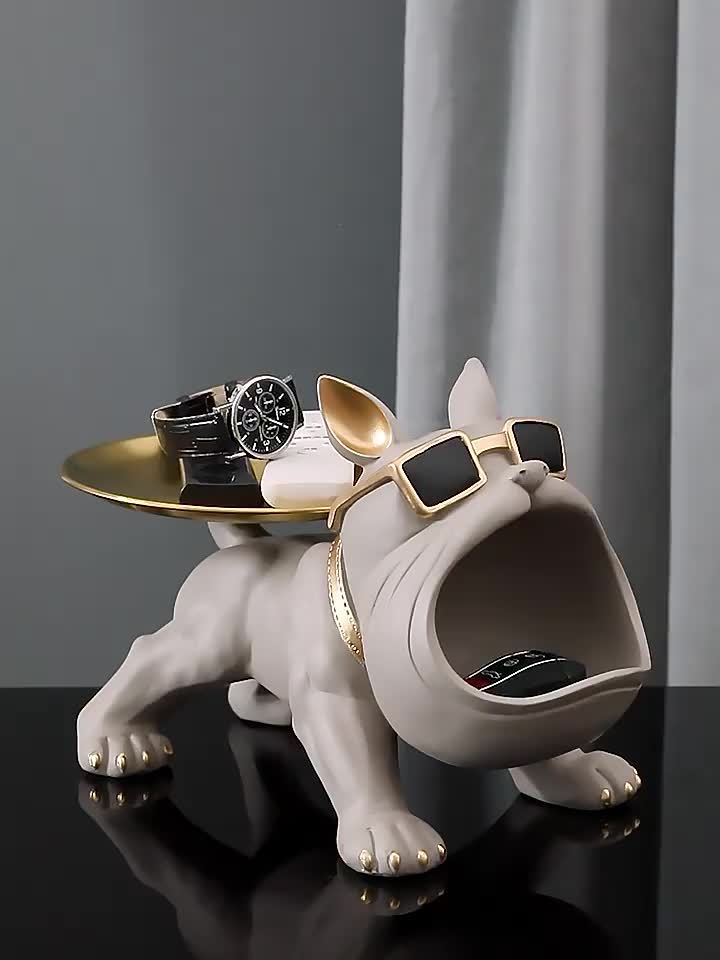 Modern Decorative Resin Bulldog Tray Statue, Dog Tray Storage Entrance Keychain, Candy Jewelry Earring Tray, Suitable for Home Decoration, Modern Art Dining Table Decoration, Office Christmas And New Year Decorations
