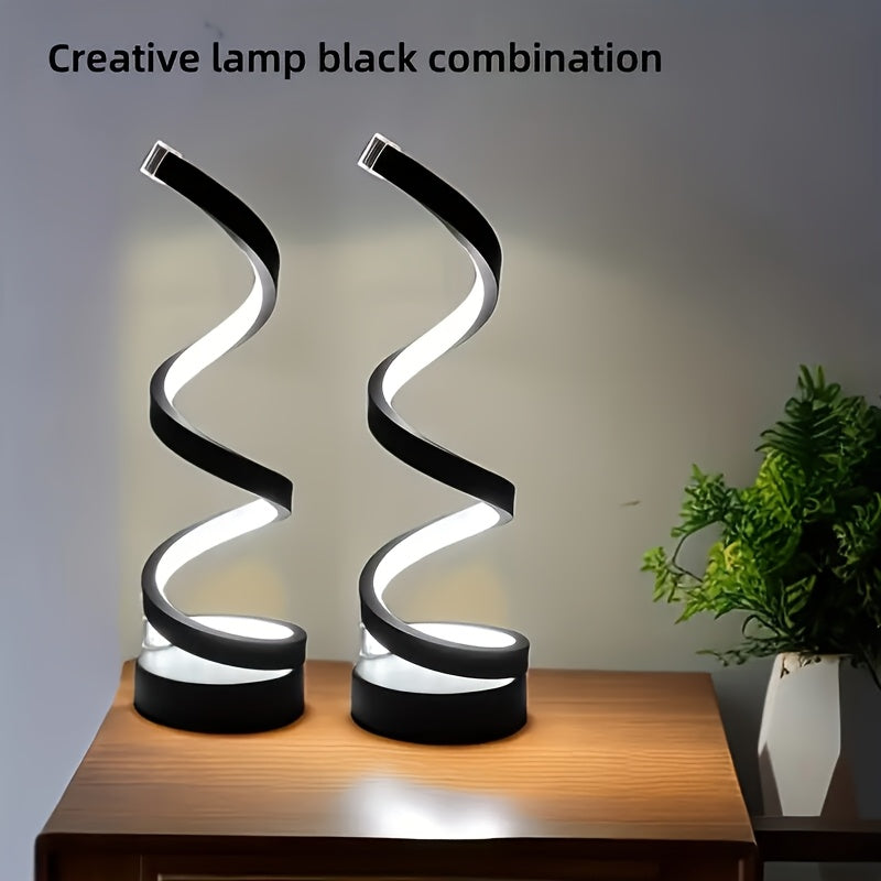 Bedside Table Lamp for Bedroom - 2/1 Pack Touch Lamp USB C Charging Ports, 3 Way Dimmable Modern Minimalist Dimmable Spiral Table Lamp for Living Room, Desk, LED Bulb Included (Black/White)