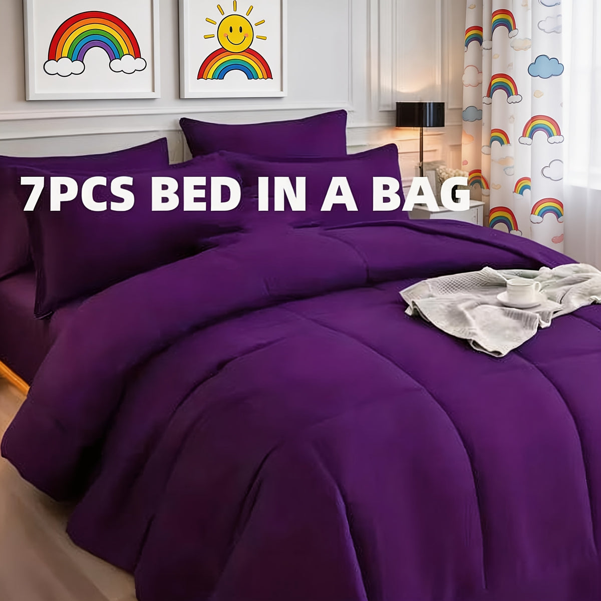 Cosybay 7pcs Luxury Color Bed Comforter Sets, Bedding Comforter Sets Queen Size, 4 Pillowcases, King Size Comforter Sets, Flat Sheet, Bedding Sheet, Quilt Set, Home Bedroom & Hotel & School & Travel & Outdoor, Valentine's Day Bed In A Bag, Kid's Bed