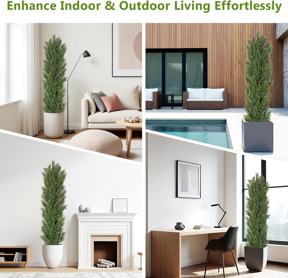 2 Pack Modern Cedar Topiary Trees | UV-Resistant & Low Maintenance Faux Greenery For Outdoor & Indoor | Decor For Patio, Garden, Office