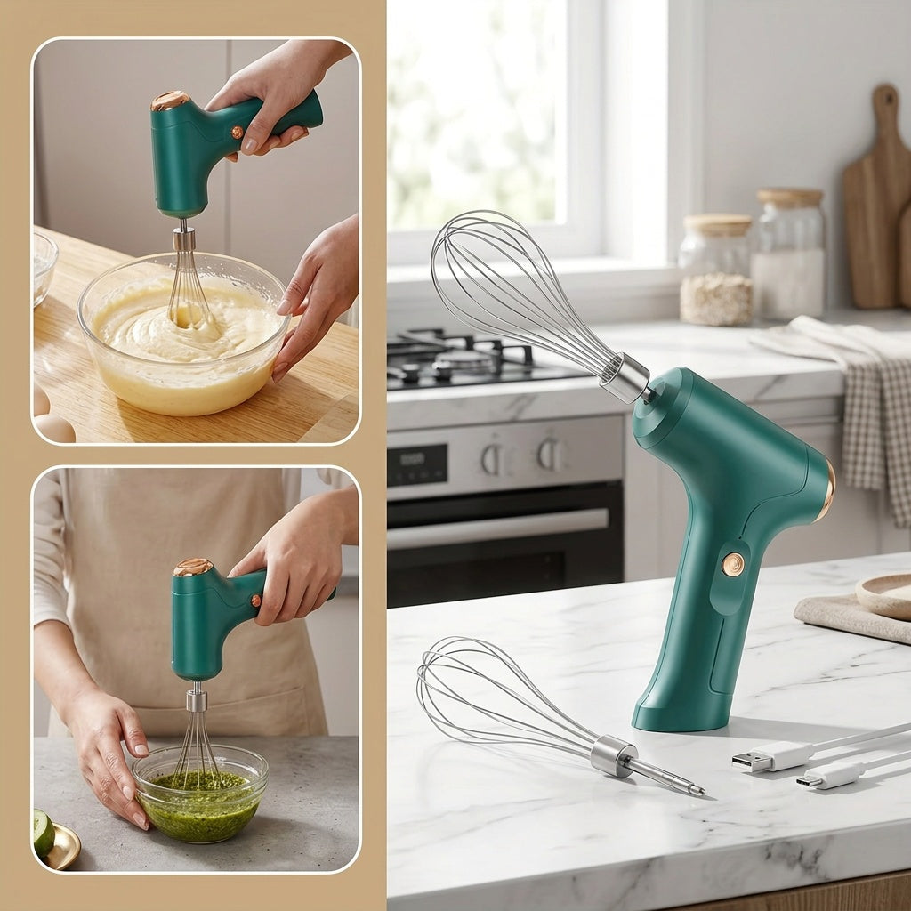 Hand Mixer | Household Cordless Electric Hand Mixer, USB Rechargeable, 304 Stainless Steel, With 2 Detachable Stir Whisks, 3 Speed Modes for Kitchen Baking