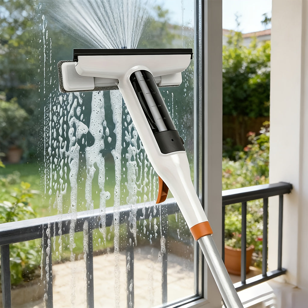 [3-in-1 Glass Cleaning] 3-in-1 Glass Cleaning Kit - Durable Metal Pole, Scraper Included - Ideal for High Windows, Shower Doors & Car Windshields - Essential Home Cleaning Tool