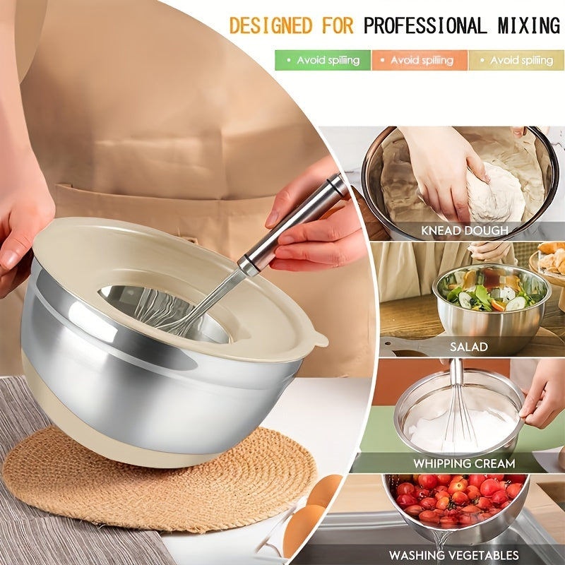 Mixing Bowls with Airtight Lids, 26pcs Stainless Steel Bowls Set, 3 Grater Attachments & Black Non-Slip Bottoms Size 7, 4, 2.5, 2.0, 1.5, 1QT, Great for Mixing & Serving