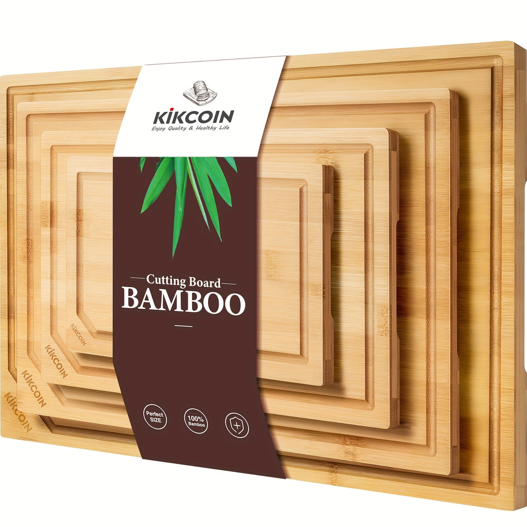 4pcs Extra Large Kitchen Bamboo Cutting Board Set, Heavy Duty with Juice Grooves, Chopping Board Set for Meat, Vegetables, Cheese.Essential Kitchen Tools.Family, Friends. Holiday Party.Memorial Day, Spring Essentials, Mother's Day Gift