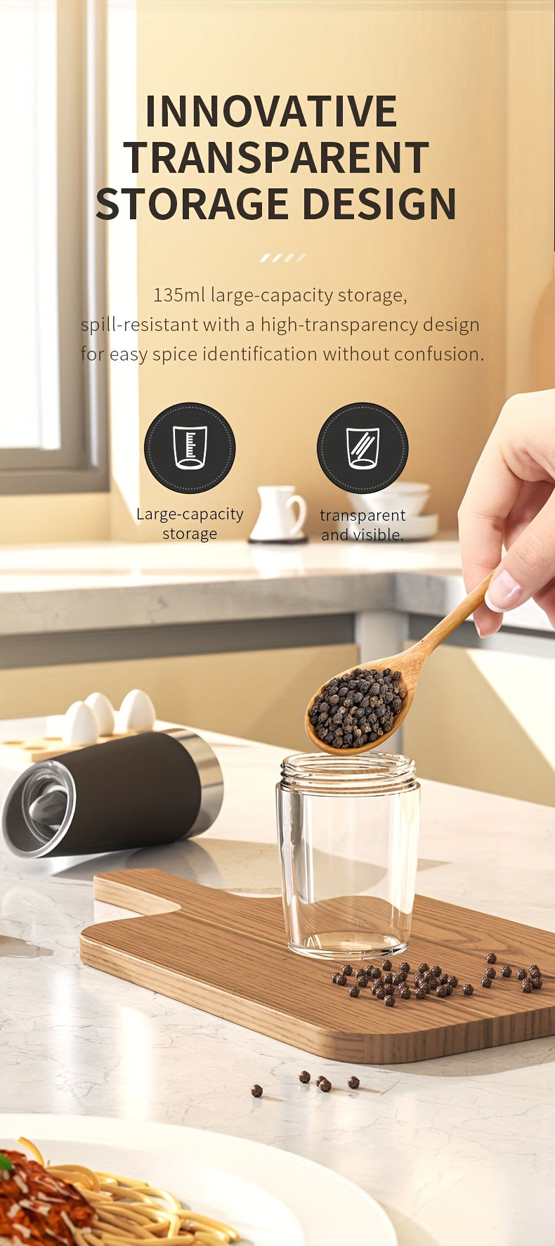 1pc/2pcs Electric Salt and Pepper Mill with Tilt Grinding, Pepper Grinder Suitable, Large Capacity ABS Mills, Adjustable Coarseness, One-Hand Operation & LED Light, Holiday Gifts for, Christmas