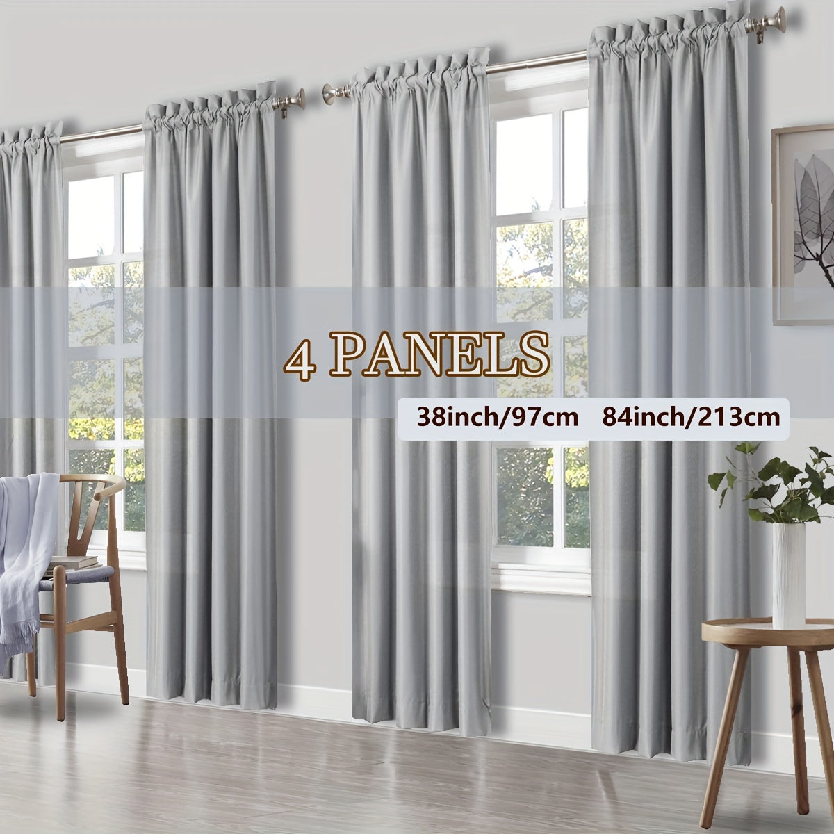 4 Panels Curtains, Solid Color Simple Rod Pocket Light Filtering Curtains, Suitable for Living Room, Office Home, Bedroom Decoration