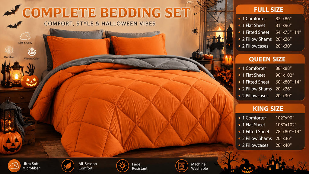 Cosybay 7 Piece Luxurious Comforter Set Queen/King/Full Size, Bed In A Bag Bedding Includes 1 Comforter, 1 Bed Sheet, 1 Fitted Sheet, 2 Pillowcases, 2 Pillow Shams, Soft Complete Bedding for Home Hotel, Perfect for Halloween Holiday, Birthday
