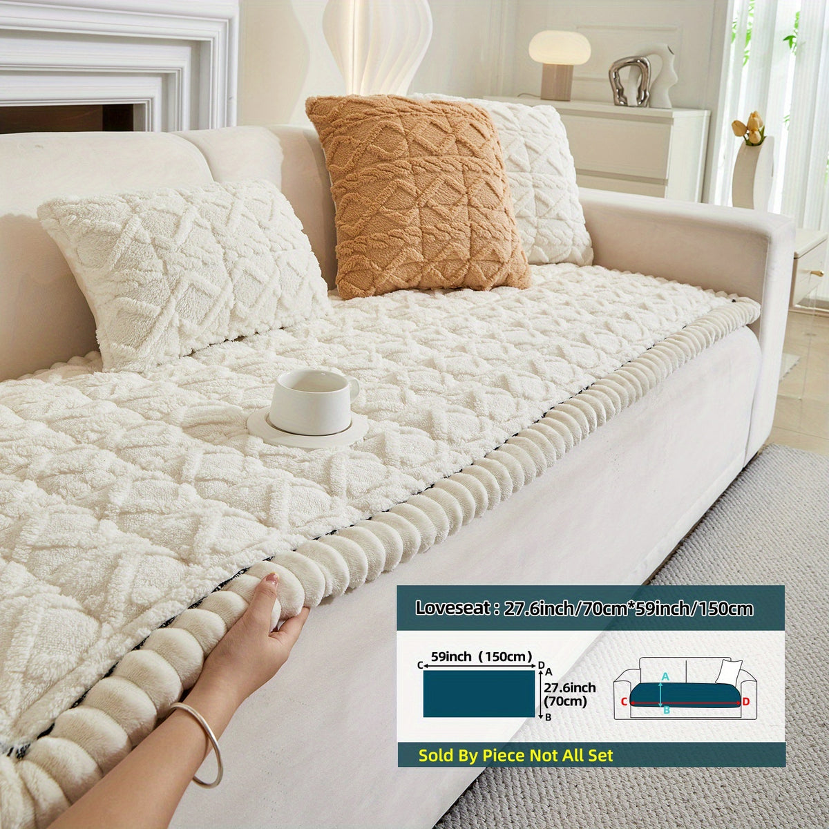 1pc Autumn And Winter Thick Bohemian Style Quilted Sofa Cover with Ruffles, Made Of One-piece Plush Fabric, Machine Washable, Suitable for Anti Slip Protection Of Pets, And Suitable for Decorating Armchairs to 4-seater Segmented Sofas