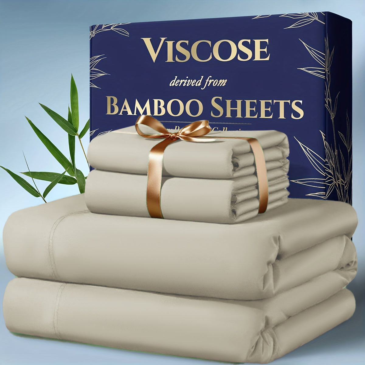 3/4pcs Cooling Bamboo Bed Sheet Set, Kids' Sheet & Pillowcase Sets 2000 TC Extra Deep Pocket 16 Inch Bed Sheet, Luxury Soft Hotel & Cooling Sheet Set for Hot Sleepers, Fitted Sheet+Flat Sheet+Pillowcases, Twin/ Full/ Queen/ King