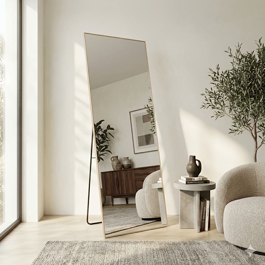 Full Length Floor Mirror, Shatterproof Tempered Glass & Metal Frame, Free Standing or Leaning Dressing Mirror, Circle Vanity Mirrors in Various Sizes Suitable for Home Decor, Bathroom Bedroom Living Room Entryway, Hanging or Leaning