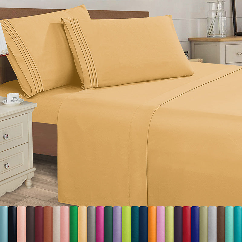 Elegant Comfort Luxury 4pcs Embroidered Sheet Set 16 inch deep pockets - Ultra Soft Machine Washable Luxury 4-Piece Bed Sheet Set - Fade and Wrinkle Resistant Premium Hotel Quality Twin/Full/Queen/King/Cal King Bedding Set- 4PC Sheets For Daily Use, Dorms