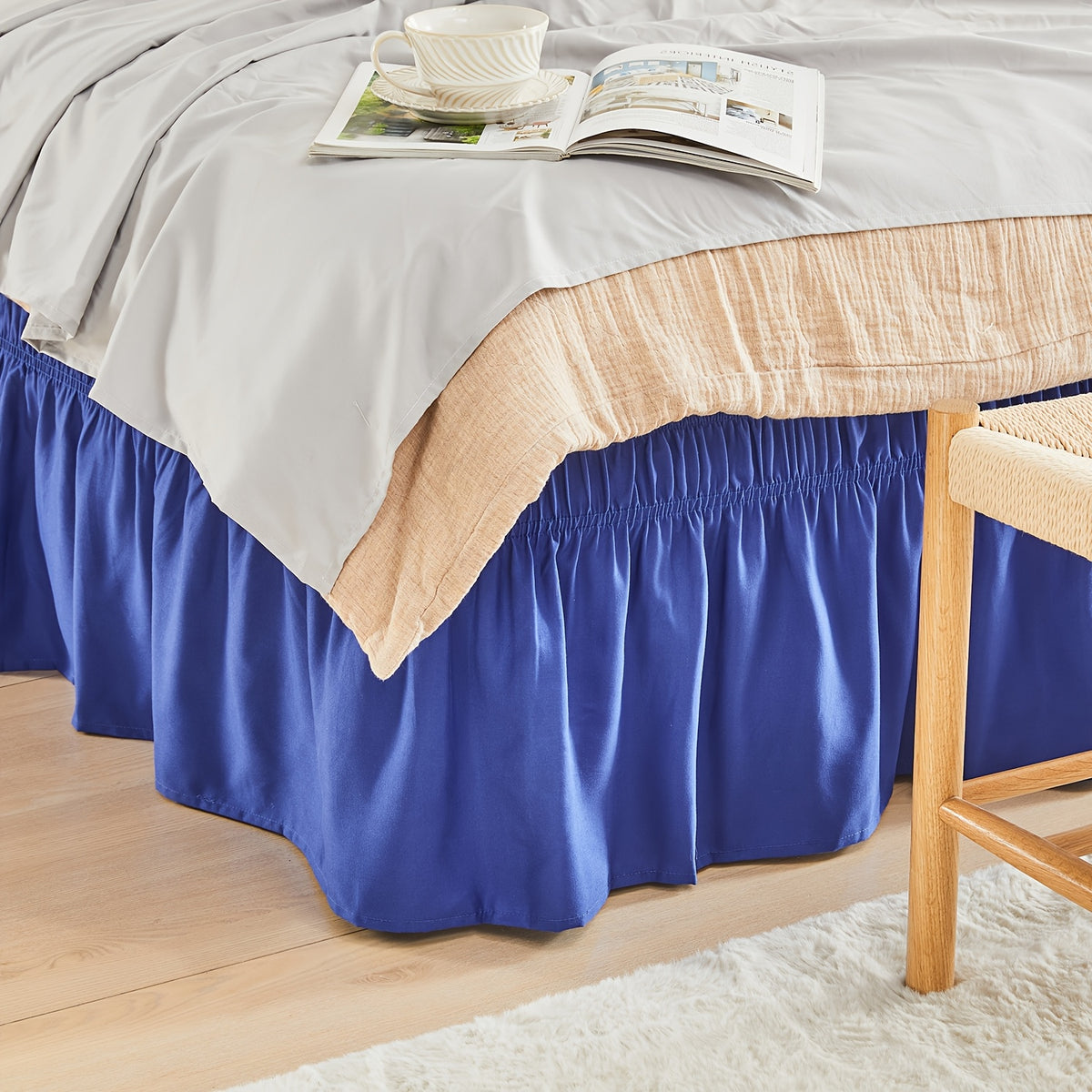 Leafy Sleep Elastic Bed Ruffle, Easy Wrap Around Ruffle, Microfiber Bed Skirt with Adjustable Elastic Belt 15 Inch Tailored Drop, Hotel Quality Bed Skirt, Fade Resistant, Easy Fit, Machine Washable