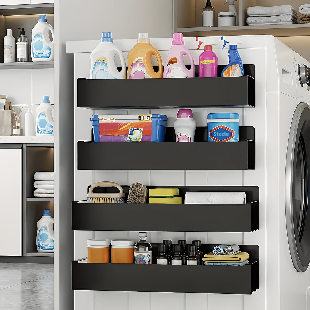 Magnetic Refrigerator Spice Rack, 2 or 4 Piece No-Drill Storage Organizer in Black or White for Kitchen Essentials and Compatible Appliance Surfaces