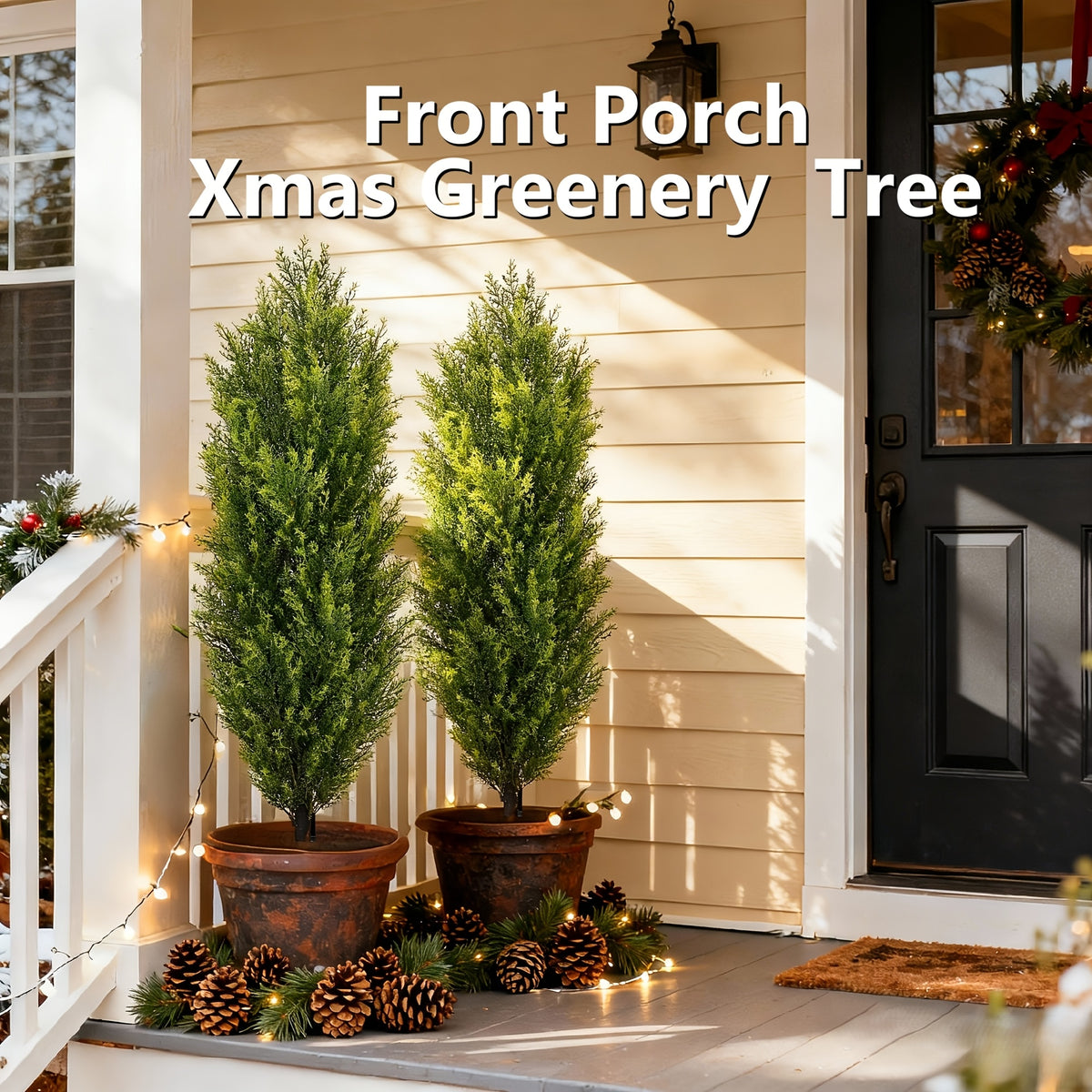 2 Pack Modern Cedar Topiary Trees | UV-Resistant & Low Maintenance Faux Greenery For Outdoor & Indoor | Decor For Patio, Garden, Office