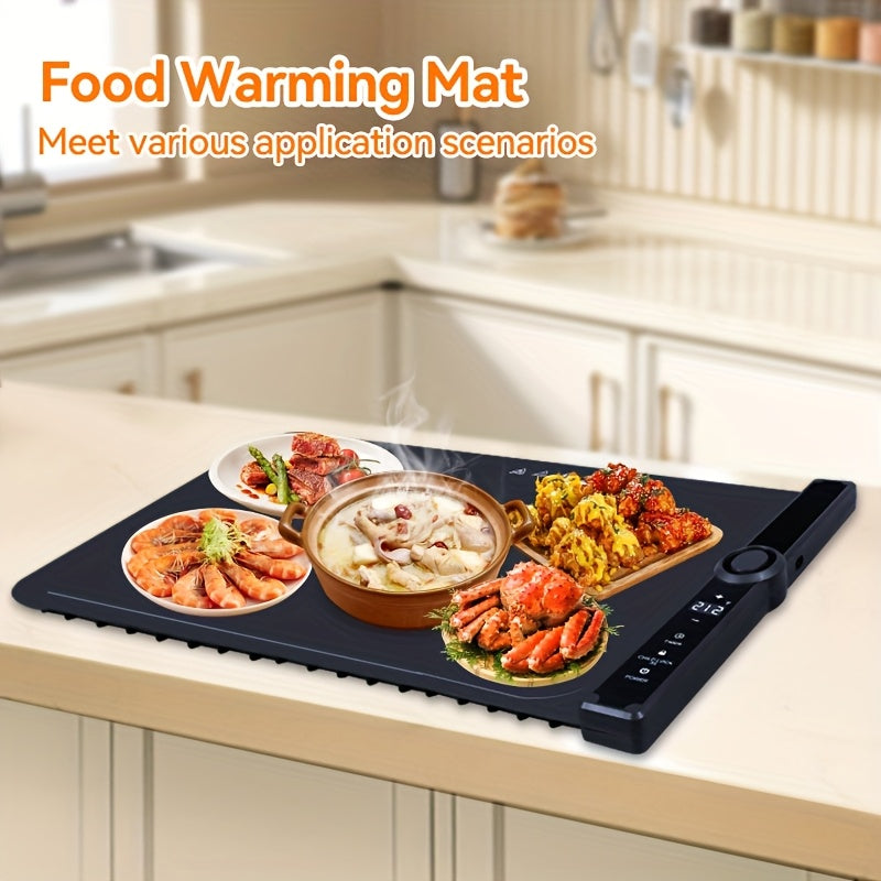 Food Warming Pad, Made Of Silicone, with 3 Temperature Levels And 6-hour Timing Function, Electric Heating Pad with Full Surface Rapid Heating Function, Foldable Food Warming Tray for Buffet Party Kitchen Countertop