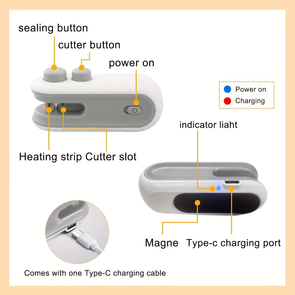 Buy 1 Get 1 Free, Total Of 2pcs Mini Bag Sealer, USB-C Rechargeable Bag Sealer, 2 In 1 Bag Sealer Heat Seal With Cutter And Magnet, Mini Bag Resealer Machine For Plastic Bags Snack Bags, Snacks Bag Sealer, Heat Sealer