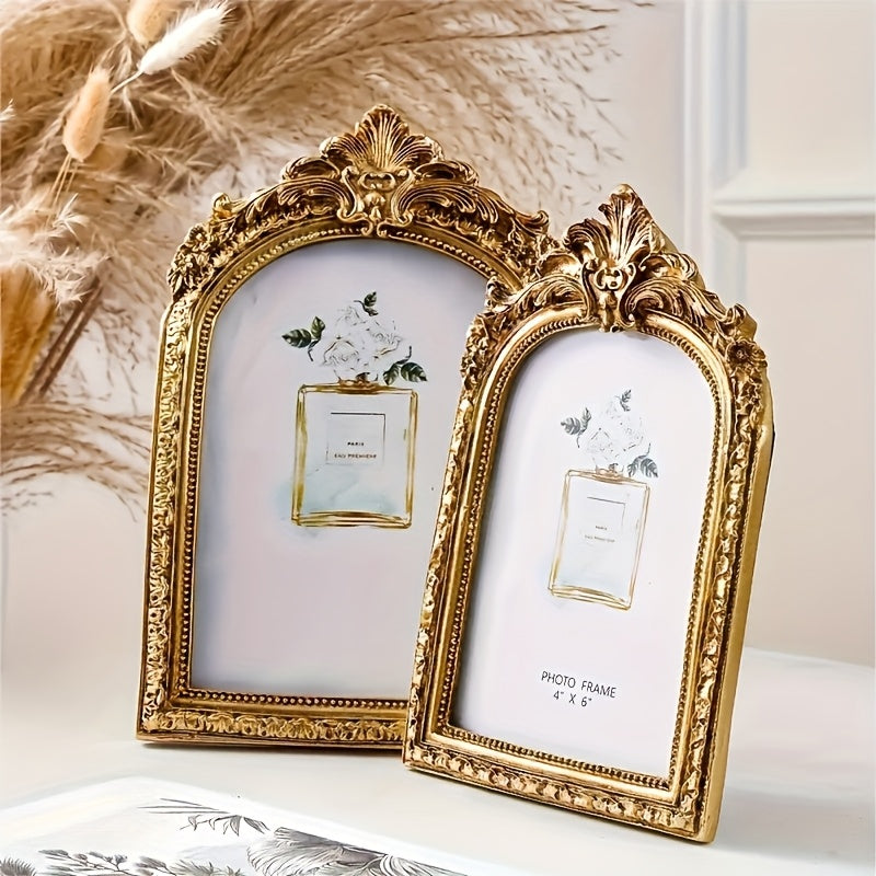 1pc Exquisite Vintage Golden Resin Picture Frame, Photo Frame - Intricate Baroque Style, Tabletop And Wall Hanging Display, Elegant Wedding Picture Frame Decor, Perfect for Wedding, Anniversary, And Special Occasion Photos, Beautiful Home Decor