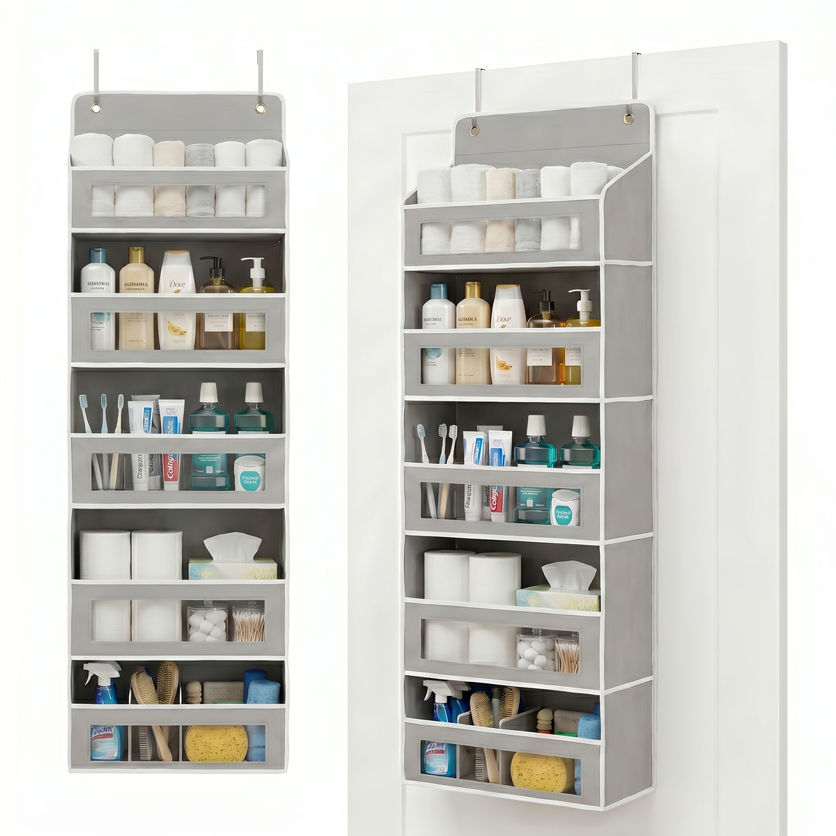 [5-Tier Storage Box] Door Storage Box, Hanging Door Storage Box with 5 Large Capacity Pockets | Anti-tilt 44 Pound Load Back Of Door Storage Box for Bedroom, Bathroom, Pantry, Room Storage And Collection Use Over The Door Pantry Organizer