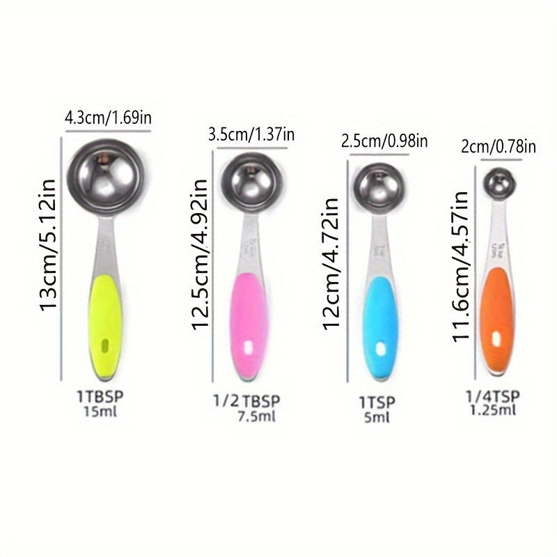 5pcs Measuring Spoon Set/10pcs Measuring Spoon Measuring Cup Set, Stainless Steel, With Silicone Handle, Precise Measuring Tool For Cooking | Essential For Christmas Baking